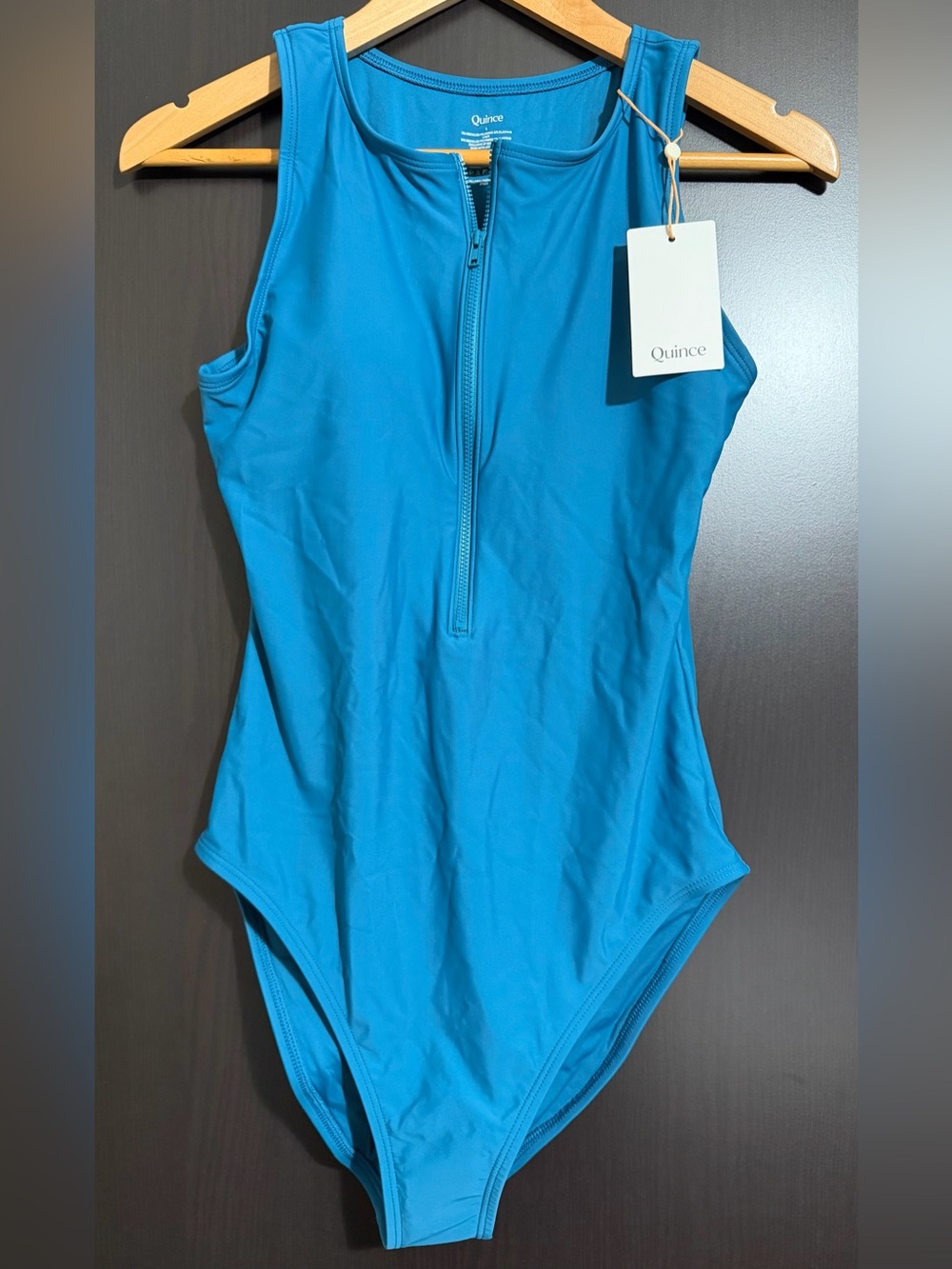 NWT - Quince Italian Zip-Front One-piece Swimsuit - Lagoon Teal Blue
